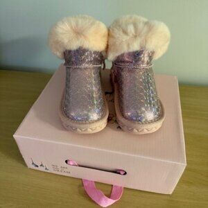 doe a dear Pink Fur Trim Glitter Boots